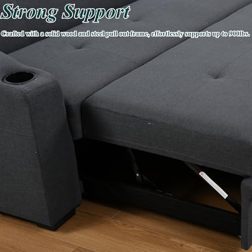 Queen Size Sofa Bed 3 in 1 Convertible Sleeper with Backrest Pillows, Beige M329529