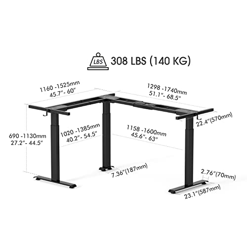 FEZIBO Triple Motor L Shaped Standing Desk Frame, Height Adjustable, Black G34951