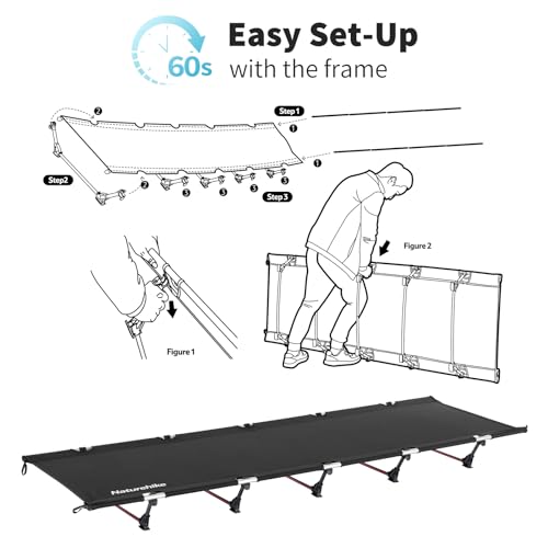 Naturehike Ultralight Camping Cot, Folding Tent Cot, Supports 330lbs, Dark Black H31125