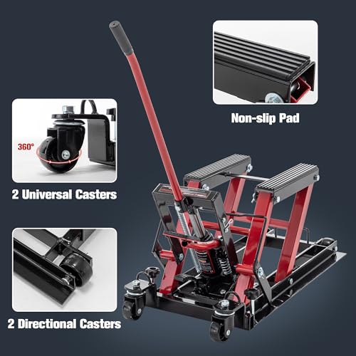 Hydraulic Motorcycle Lift Jack 1500 LBS, Foot-Operated Scissor Lift Table, Red H6166