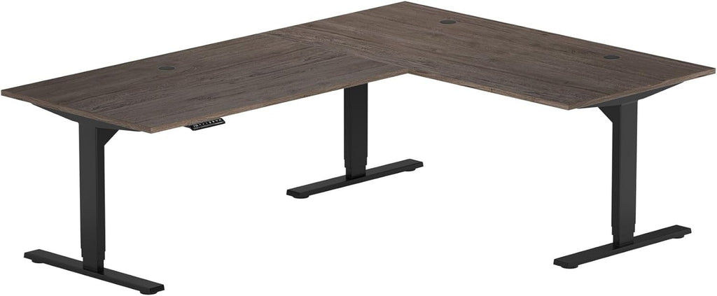 Progressive Desk L Shaped Height Adjustable Standing Desk 78" x 60" - Corner Computer Desk - Electric Stand Up Rising Workstation - Black Frame, Light Walnut