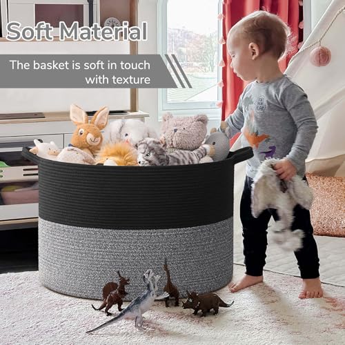 INDRESSME Large Cotton Rope Storage Basket with Handles, 90L Grey R37552