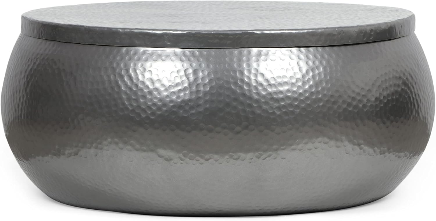 29" Modern Solid Aluminum Round Drum Coffee Table with Hammered Texturing D701707