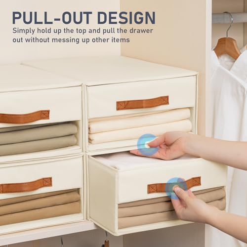 DIMJ Closet Organizers and Storage - Fabric Bins with Drawers, Stackable, 4-Pack, Grey G8366
