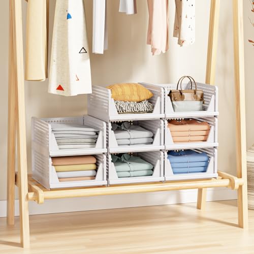 5 Pack Stackable Closet Storage Basket, Foldable Organizer, White M149842