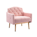 SSLine Upholstered Modern Velvet Accent Chair,Button Tufted Single Sofa Chair with Arms and Golden Finished Metal Legs,Mid-Century Armchairs for Living Room Bedroom Home Office Guest Areas(Rose Red)