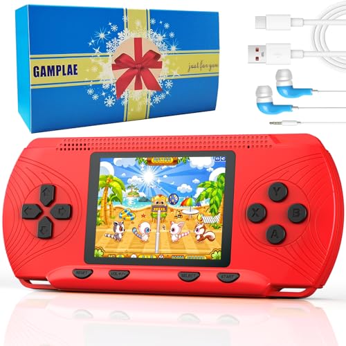 Handheld Game Console for Kids, Portable Hand Held Video Game Preloaded 258 Video Games & 3 Cartridges, 3.0'' Large Screen, Rechargeable Battery, Birthday Xmas Gift for Kids 4-12