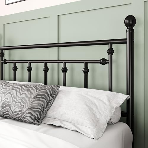 Allewie 14 Inch Full Size Metal Platform Bed Frame with Victorian Headboard, Black E84939