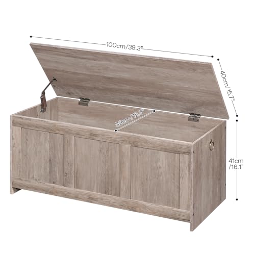 HOOBRO Storage Bench, 39.3" Retro Wooden Chest with Lift Top, White and Walnut C2921