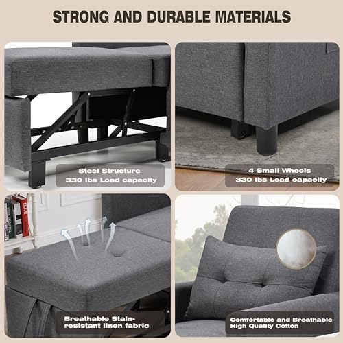 Sofa Bed Sleeper Couch with Pullout Bed 3-in-1 Convertible Chair, Deep Blue R293880