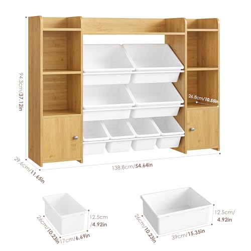 FOTOSOK 55" Toy Storage Organizer with 8 Bins and Bookshelf, Pink J681345