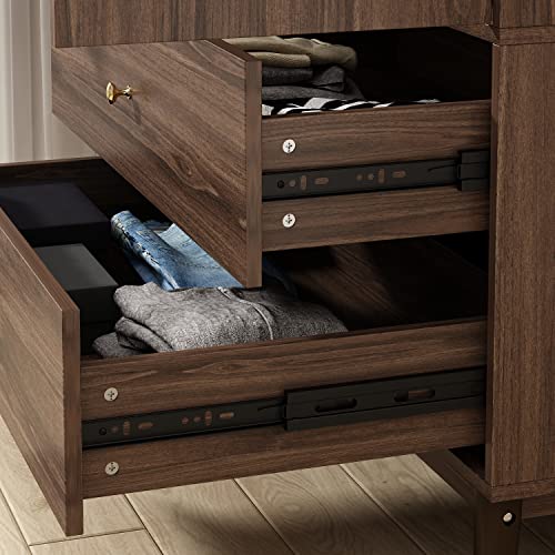 Homsee Wardrobe Armoire with 2 Doors and Drawers, Wooden Closet Storage Cabinet, Brown E6700