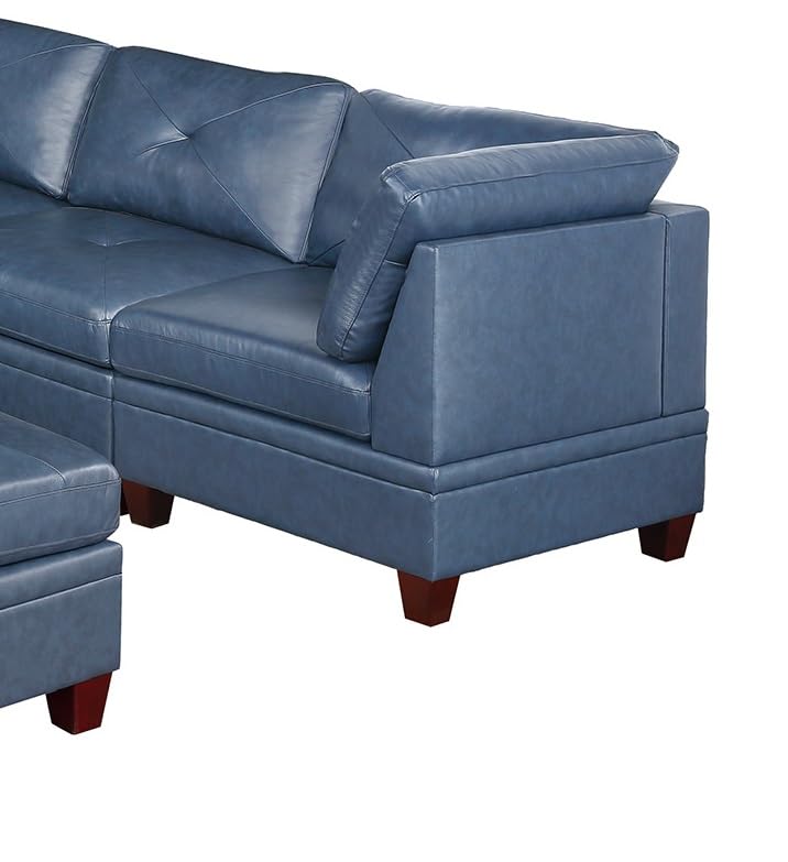 Contemporary Ink Blue Genuine Leather 6-Piece Sectional Sofa Set Q461