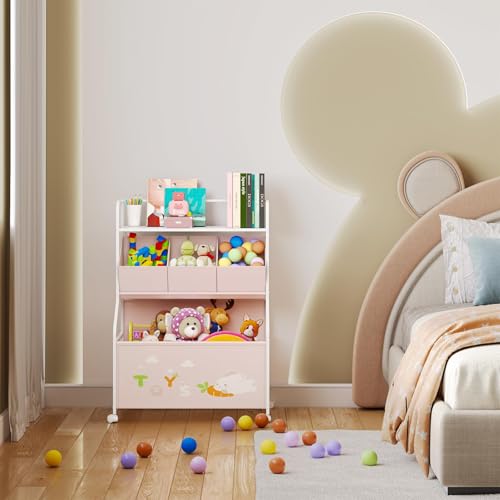 BBLIKE Toy Storage Organizer with Wheels 3-Tier Kids Toy Box White Q363830