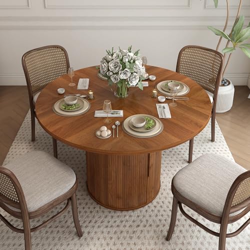 47 inch Round Dining Table with Storage Shelf (Walnut) N502088