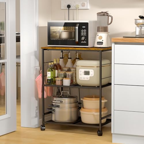 Rolling Kitchen Microwave Cart with Storage, Lockable Wheels S489447