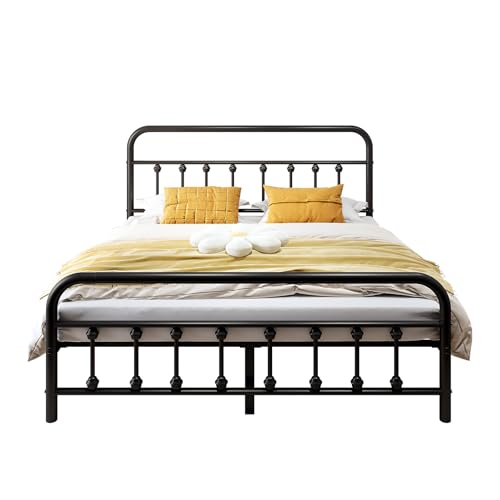 Vengarus Metal Bed Frame Full Size with Headboard, Heavy Duty Steel Slat, Black S383