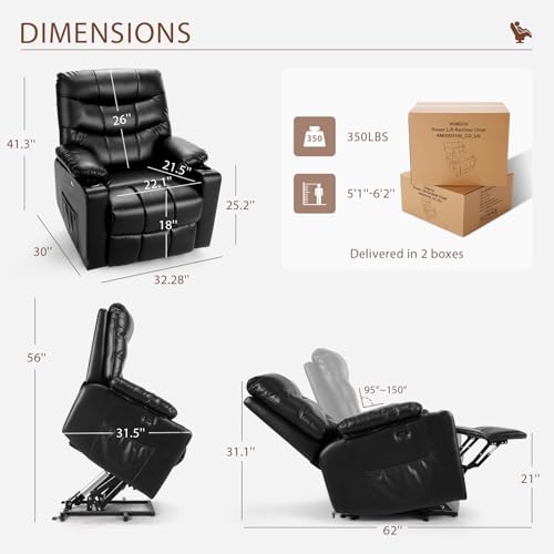 Himimi PU Leather Electric Power Lift Chair Recliner with Heat and Massage, Black I715