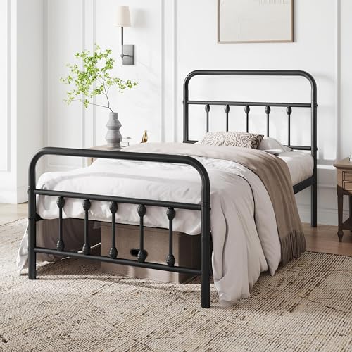 Yaheetech Classic Metal Platform Bed Frame with Victorian Headboard, Full Size Black T81083