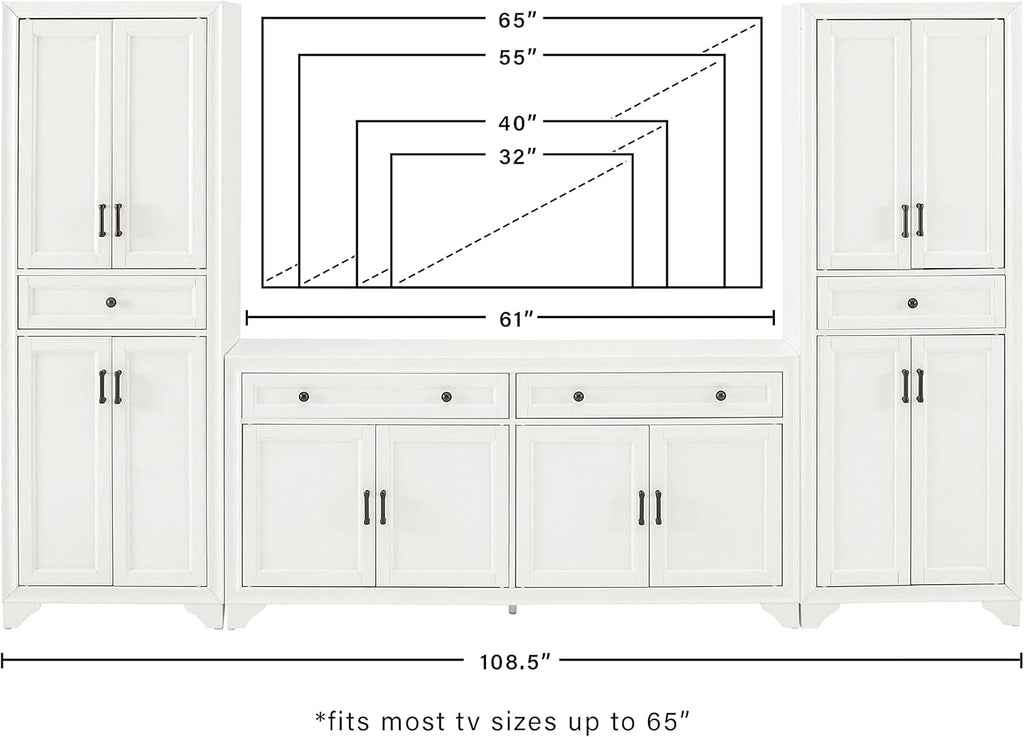 Crosley Furniture Tara 3-Piece Entertainment Set with Sideboard and 2 Storage Cabinets P4215