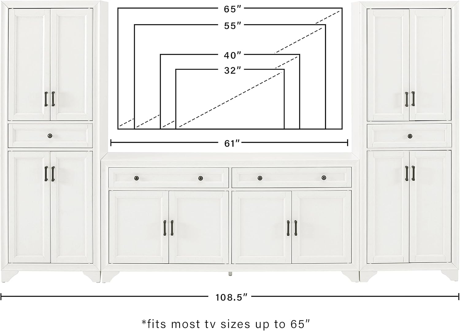 Crosley Furniture Tara 3-Piece Entertainment Set with Sideboard and 2 Storage Cabinets P4215