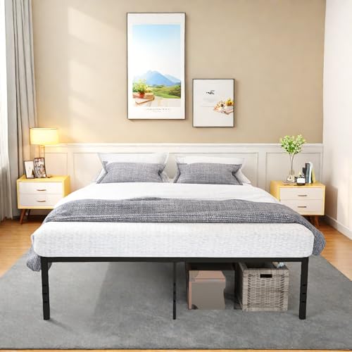 Full Size Metal Platform Bed Frame with Headboard, Black U138819