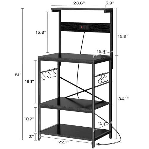 SUPERJARE Kitchen Bakers Rack with Power Outlet, Coffee Bar Table, Rustic Brown W637
