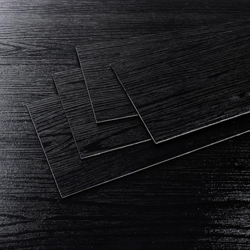 CRE8TIVE 24-Pack Black Vinyl Plank Flooring Peel and Stick Floor Tile Waterproof Vinyl Wood Flooring 6"x36" Self Adhesive Temporary Laminate Floor Tiles for Bedroom Bathroom Kitchen Wood Planks Tile