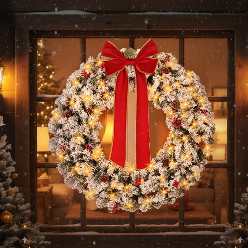 VINGLI 48 Inch Pre-lit Artificial Christmas Wreath with 150 LED Lights T885