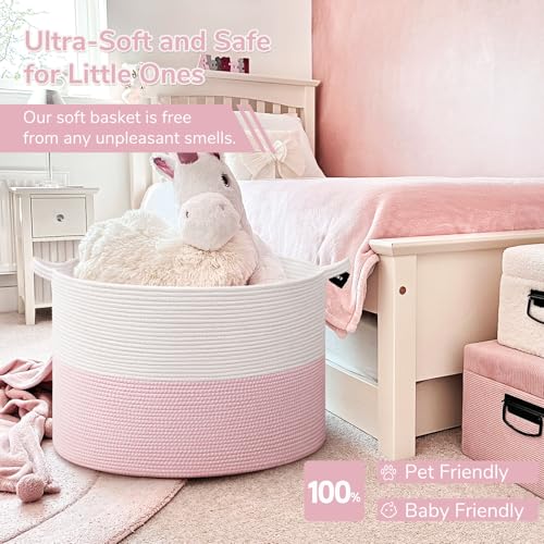 INDRESSME Large Cotton Rope Storage Basket with Handles, 90L Grey R37552