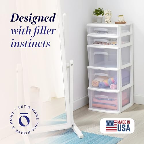 HOMZ Drawer Tower 5-Tier Clear Plastic Storage Organizer Black Frame V824