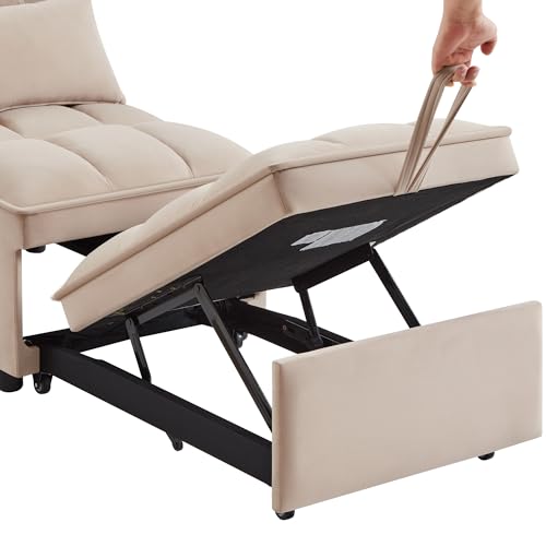 Sleeper Chair Bed 4-in-1 Folding Convertible Sofa with Adjustable Backrest, Velvet, Taupe Z8550