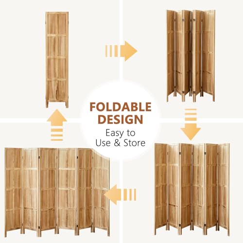 Wood Room Divider 4 Panel, 5.6 FT Tall Folding Privacy Screen, Retro White K4688