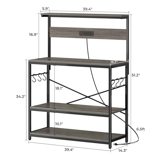 SUPERJARE Kitchen Bakers Rack with Power Outlet, Coffee Bar Table, Rustic Brown W637