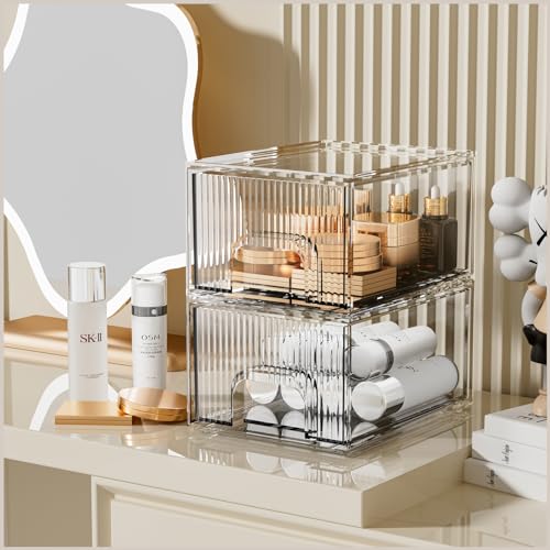 ZHIAI 3 Pack Clear Stackable Acrylic Cosmetic Organizer with Drawers N472