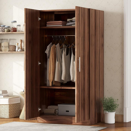 2-Door Wooden Wardrobe Armoire with 3 Storage Shelves Wooden Wardrobe Closet armoire Wardrobe Closet