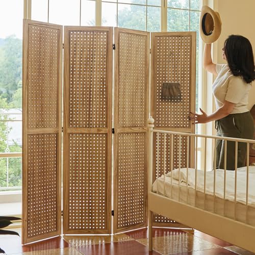 Peg Board Display Stand 66.9inch Freestanding Folding Room Divider, 4 Panels White M68924