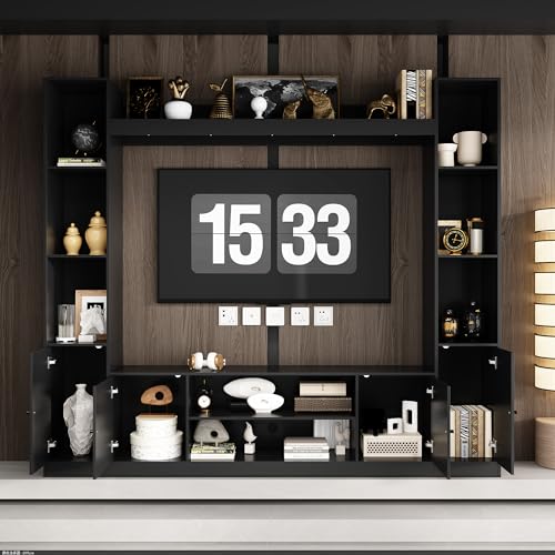 Homsee 4-in-1 Wall Unit TV Stand for TVs up to 65", Black Y372