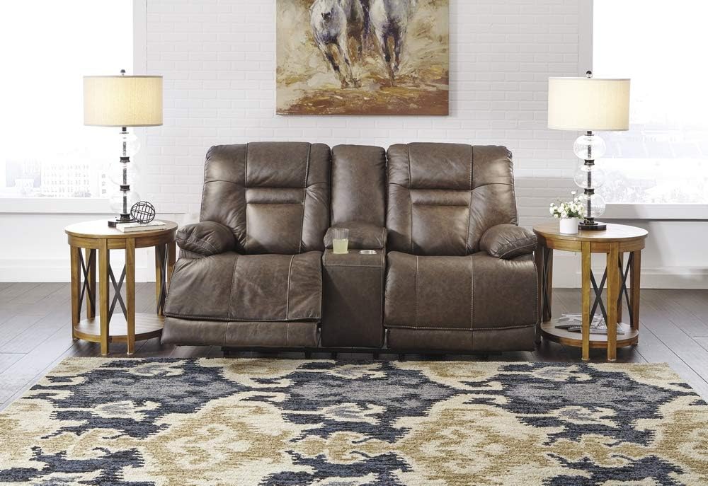 Signature Design by Ashley Wurstrow Leather Power Reclining Loveseat with USB Charging, Brown Q13166