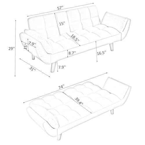 74" Modern Velvet Convertible Sleeper Futon Sofa Bed with Memory Foam, Black Z895656
