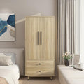 4 Door Armoire Wardrobe Closet Cabinet with 2 Drawers, Wood Bedroom Wardrobe Cabinet with Adjustable Shelves and Hanging Rod, Large Capacity Storage Wardrobe Armoire for Bedroom (Oak 3)