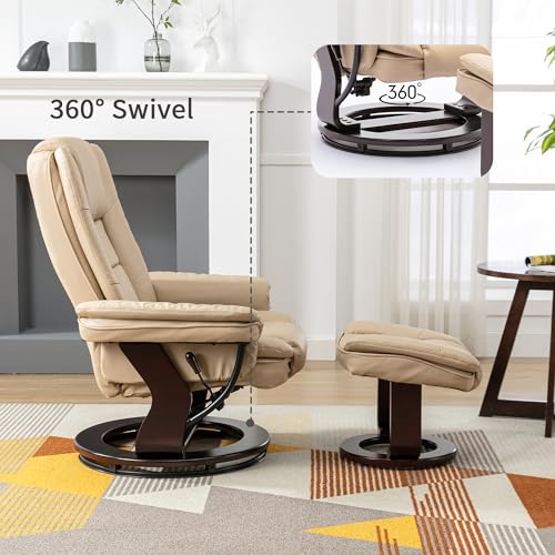 Beige Leather Swivel Recliner Chair with Ottoman R54220