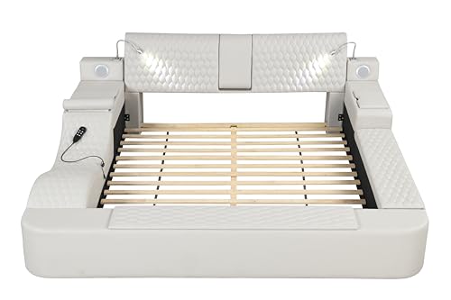 King Bed Frame with Adjustable Headboard and USB Port, Black T16710