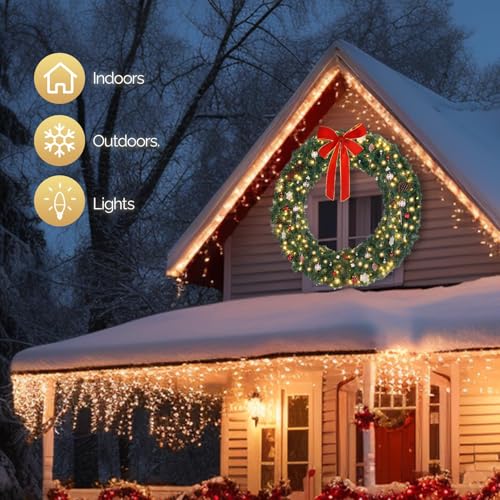 VINGLI 48 Inch Pre-lit Artificial Christmas Wreath with 150 LED Lights T885