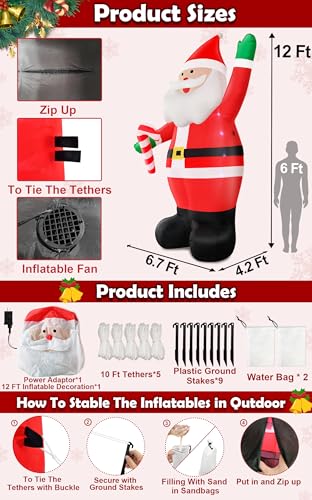 Giant Christmas Inflatables Santa Claus Outdoor Decorations with LED Lights W900