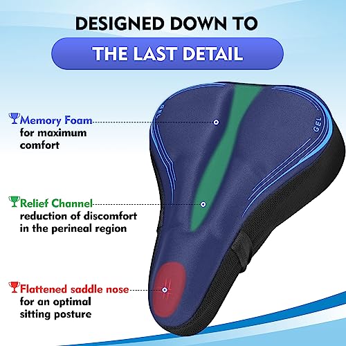 Gel & Memory Foam Bike Seat Cushion Cover for Women & Men, 3-Zone Comfort for Indoor & Outdoor Bikes Q68747