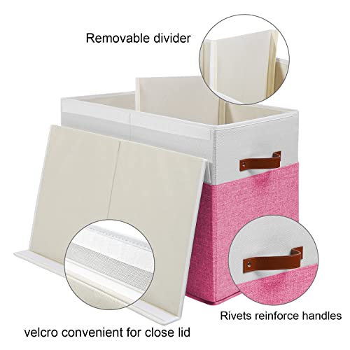Large Toy Storage Box with Lid and Dividers for Kids, Beige and White X95078