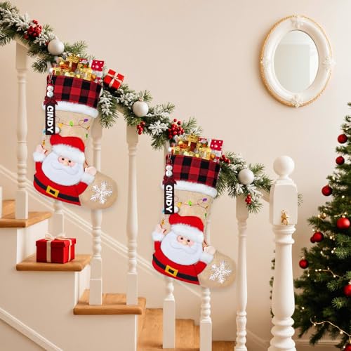 DEMIUKO 3PCS Christmas Stockings with Name Tags Snowman Santa Penguin F6894