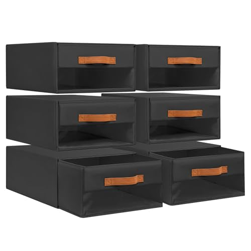 DIMJ Closet Organizers and Storage - Fabric Bins with Drawers, Stackable, 4-Pack, Grey G8366