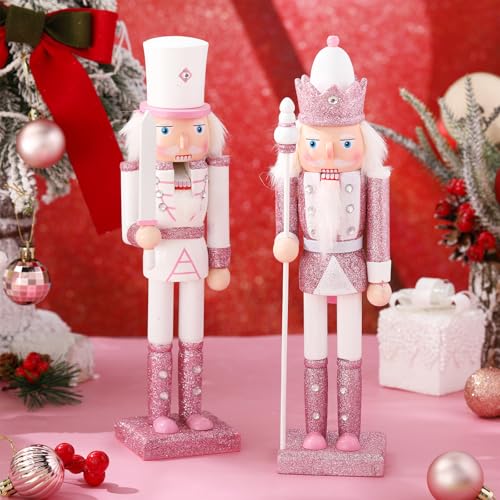 Huwena 2Pcs Christmas Nutcracker Soldier Wooden Figure Decor 12'' Z474
